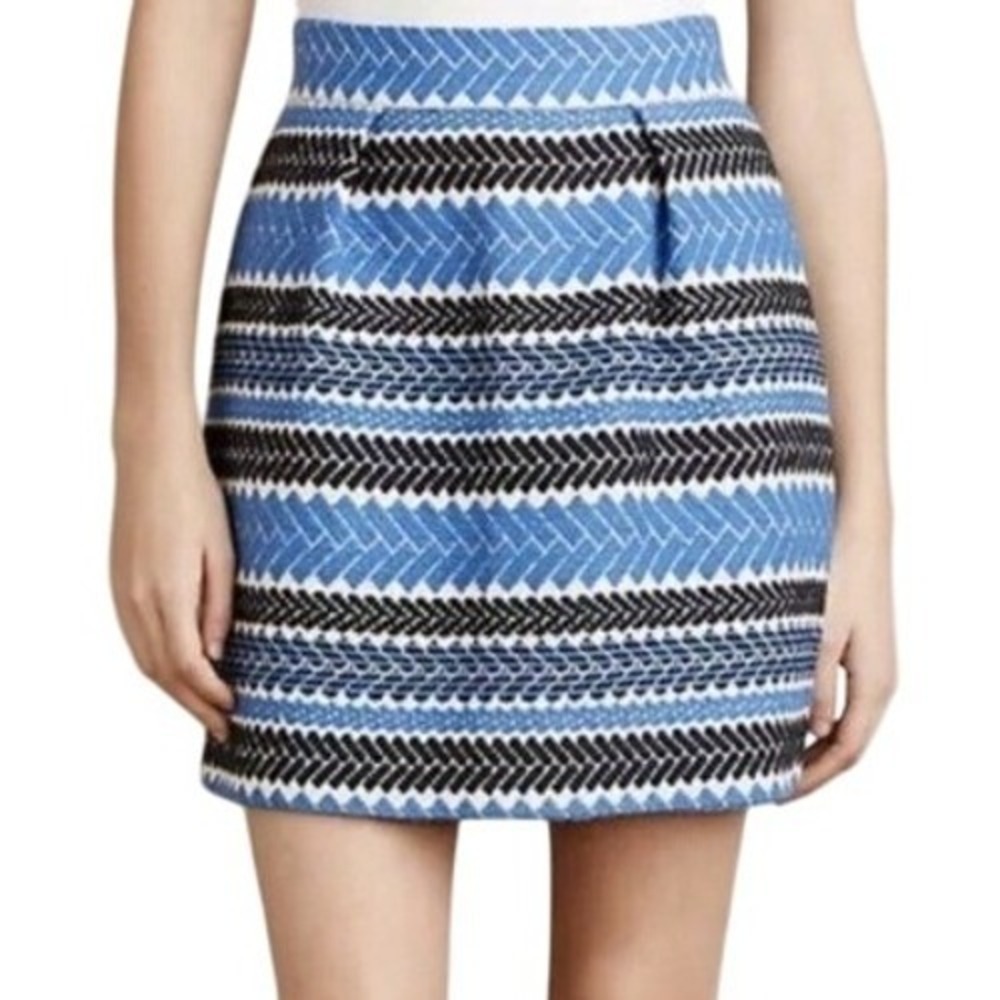 Anthropologie Nomad Morgan Carper Black Periwinkle Blue Striped Jacquard Skirt S